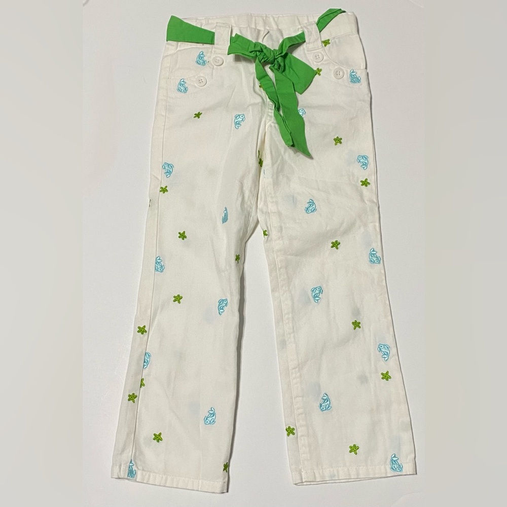 Lilly Pulitzer White Pants with Fish and Starfish for Girls Size 5
